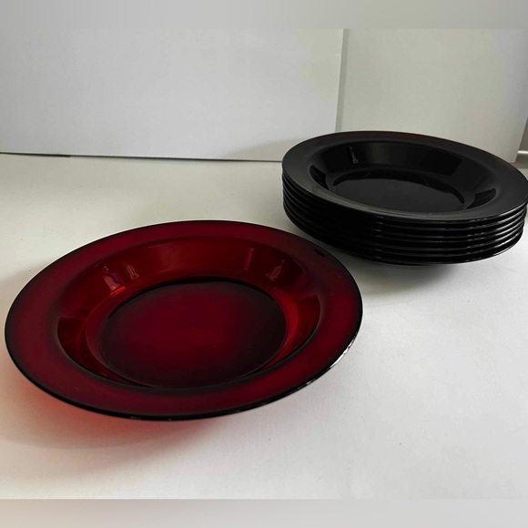 Arcoroc Other - Arcoroc France Ruby Red Rimmed Soup Bowls Set of 8 Red Glass Dishes